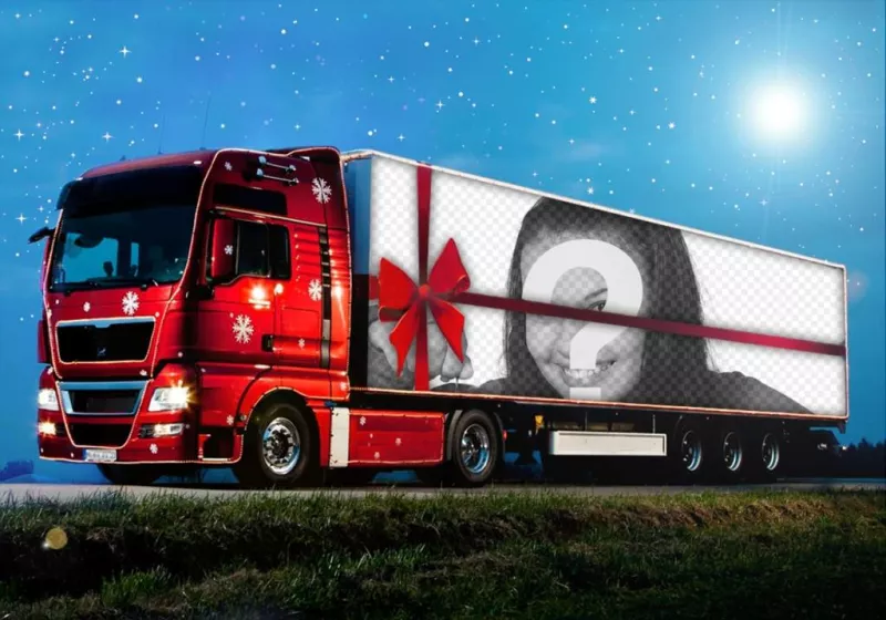 Fotomontaje de un camión de Navidad para subir una foto ..