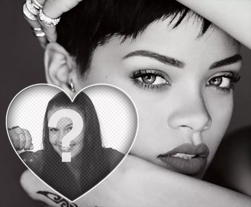 Rihanna en blanco y negro donde puedes subir tu foto dentro de un corazón ..