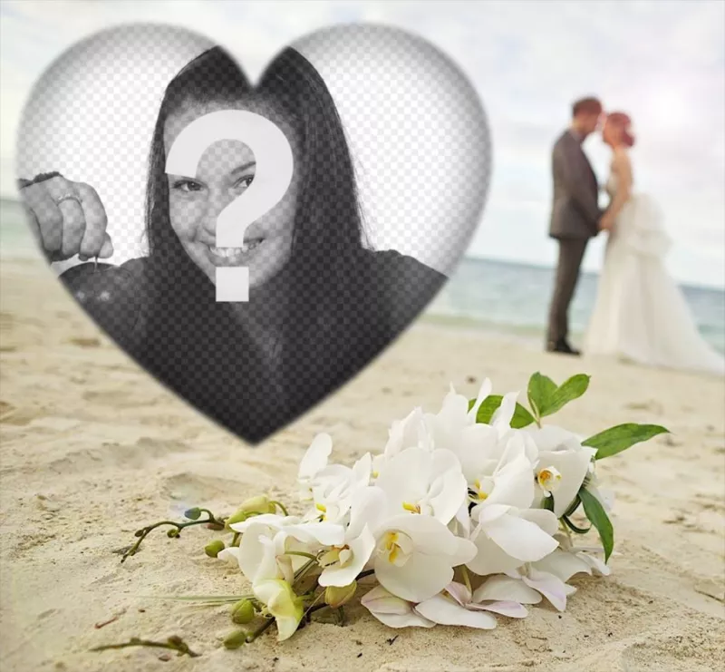 Editable marco de amor con dos novios en la playa para tu foto ..