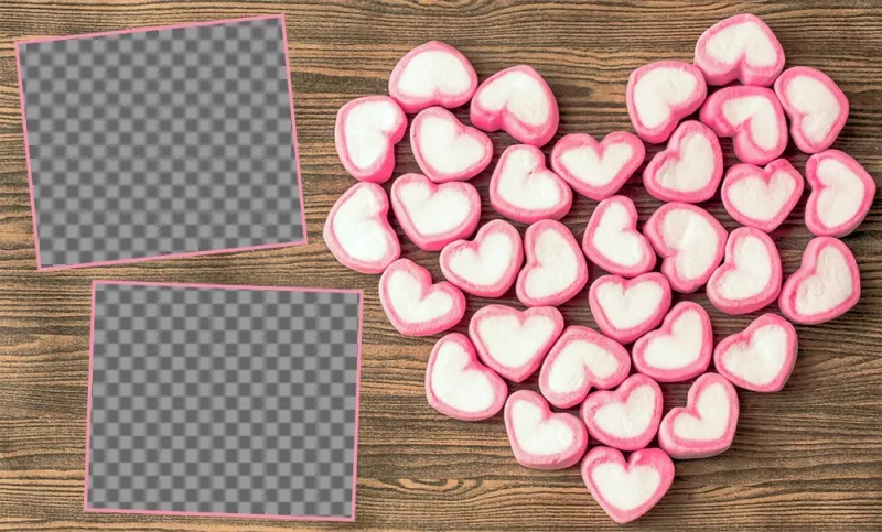 Collage para dos fotos con gomitas dulces en forma de corazón ..