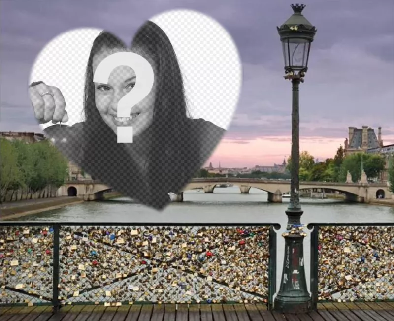 Fotomontaje con el puente de los candados del amor en Paris para añadir tu foto ..