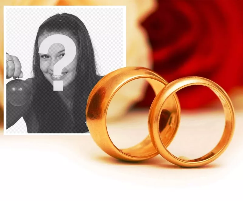Romántico efecto de compromiso con dos anillos de oro para añadir una foto ..