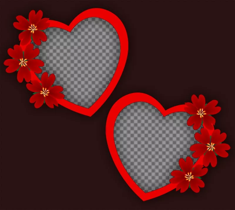 Fotomontaje de amor con dos marcos de corazón y flores para dos fotos ..