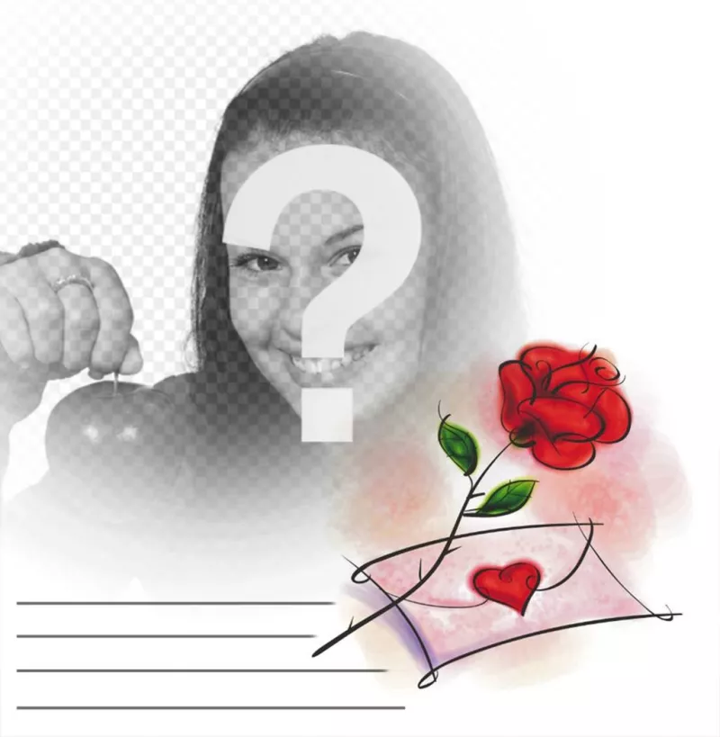 Foto efecto con una rosa roja y una carta de amor que puedes editar ..