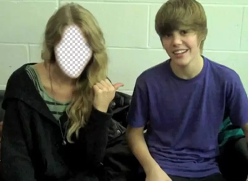 Fotomontaje de Justin Bieber jovencito con chica rubia para poner tu cara ..