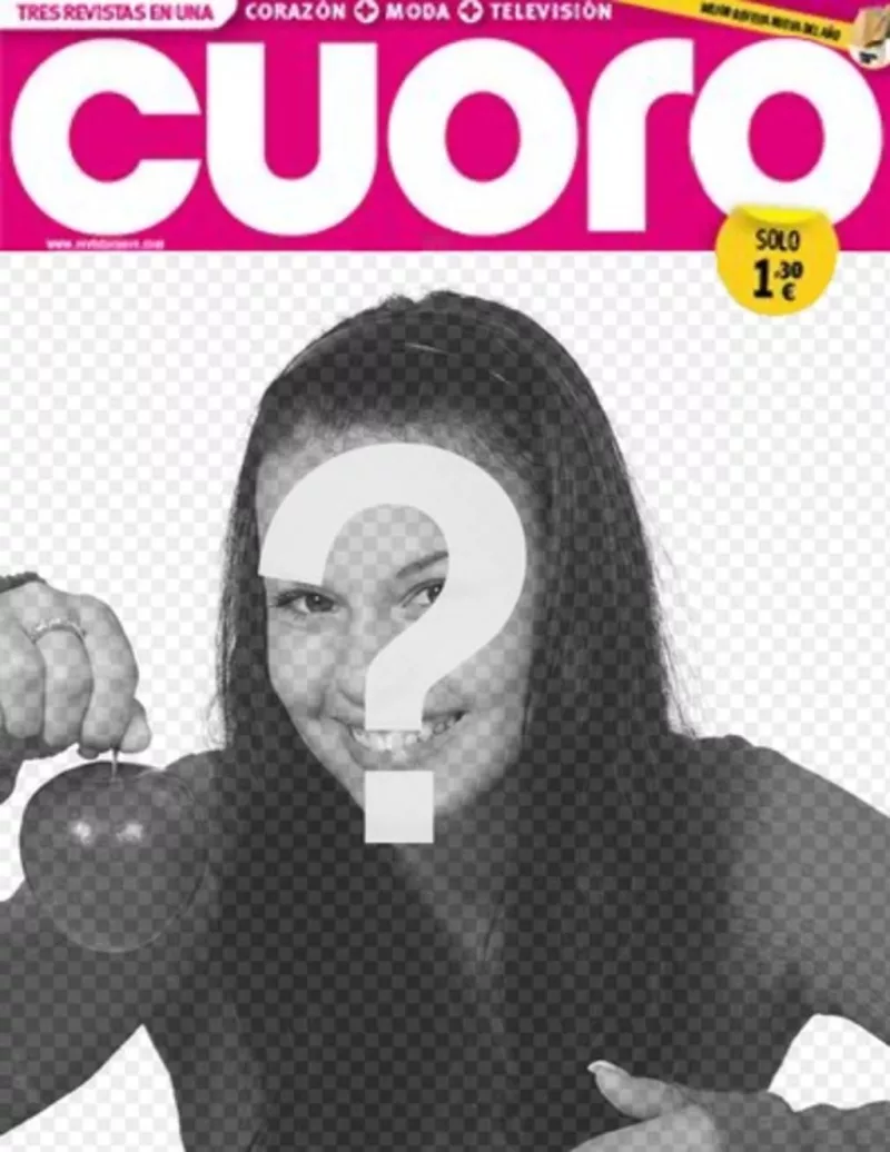 Tu fotografía en un marco que imita la portada de una revista de prensa rosa llamada Cuoro. ..