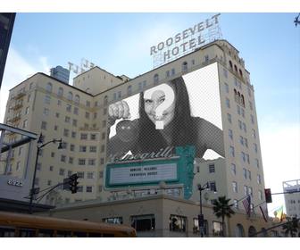 fotomontaje poner foto un cartel publicitario un famoso hotel hollywood