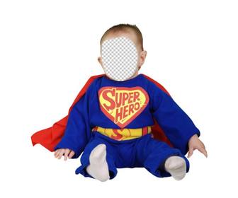disfraza bebe tierno fotomontaje superheroe azul capa roja