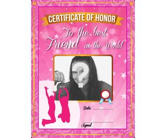 certificado rosa brillos regalar mejor amiga poner foto texto online