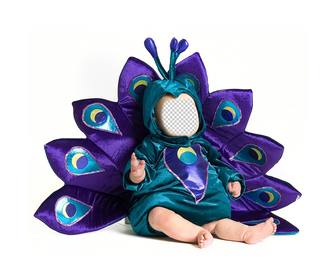 fotomontaje un bebe disfrazado pavo real personalizar foto