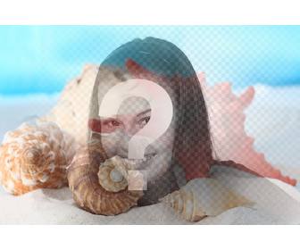 fotomontaje crear un collage cascaras mar caracolas arena playa foto