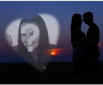 fotomontaje pareja enamorados puesta sol fondo un corazon poner foto romantica
