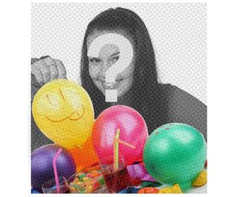 tarjeta fiesta cumpleanos un filtro tipo comic unos globos poner imagen detras felicitar quieras