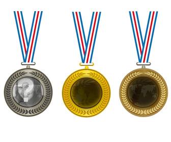 collage tres medallas oro plata bronce poner centro tres fotos campeones