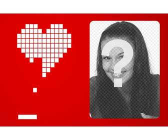 marco fotos amor un corazon blanco hecho pixeles fondo rojo imitando un juego retro arcade tipo pin pon