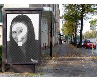 fotomontaje poner fotografia fuera un poster publicitario marquesina parada autobus