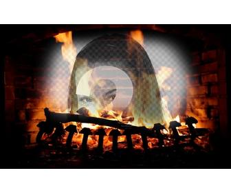 fotomontaje imagen chimenea troncos ardiendo foto subas online superpuesta fuego