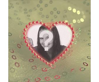 marco amor forma corazon rojo fondo lentejuelas beiges subir foto online
