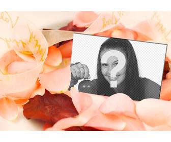 montaje amor poner foto postal medio petalos rosa romantico