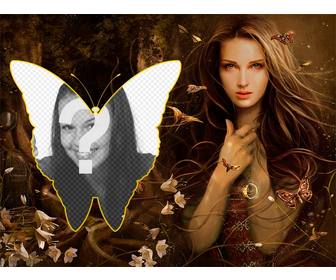 collage romantico lleno mariposas campanillas chica bosque