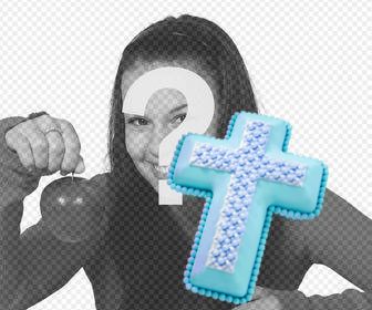 pegatina cruz cristiana color azul foto