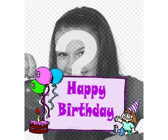 postal cumpleanos nina texto *happy birthday* un pastel globos foto