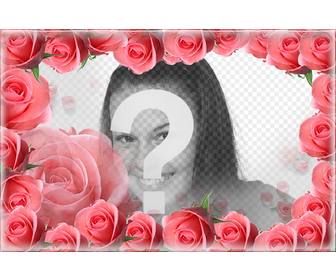 Marco rodeado de rosas de color rosa con tu foto