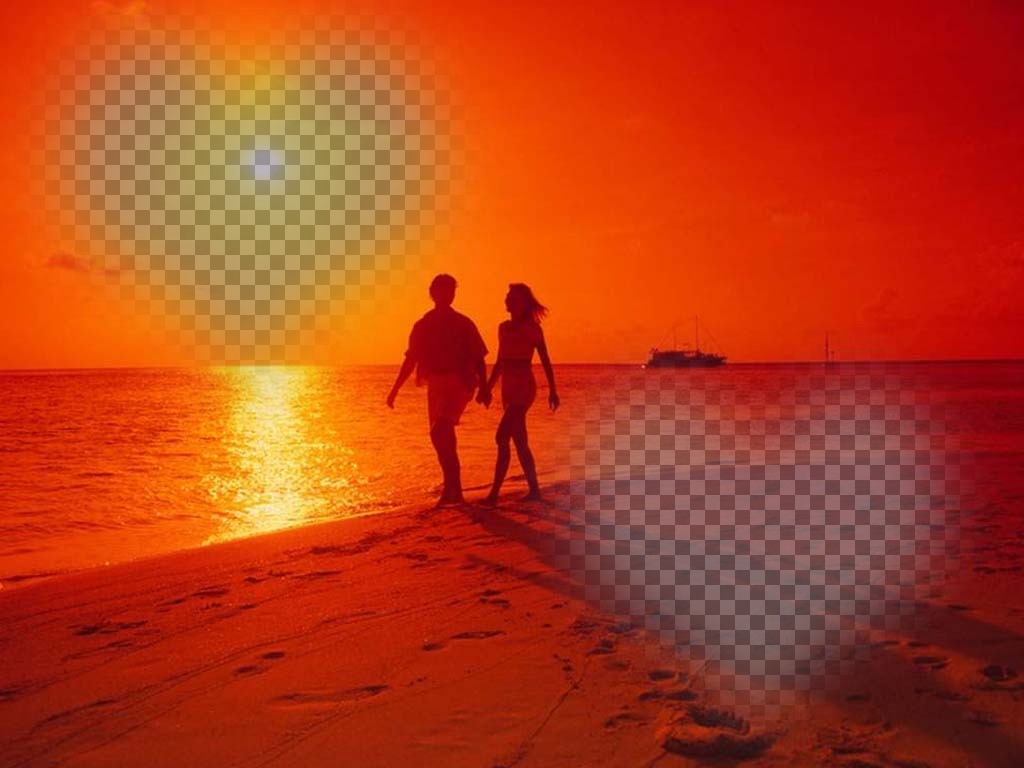 Collage de la playa y una pareja para poner tus fotos en un corazón. ..