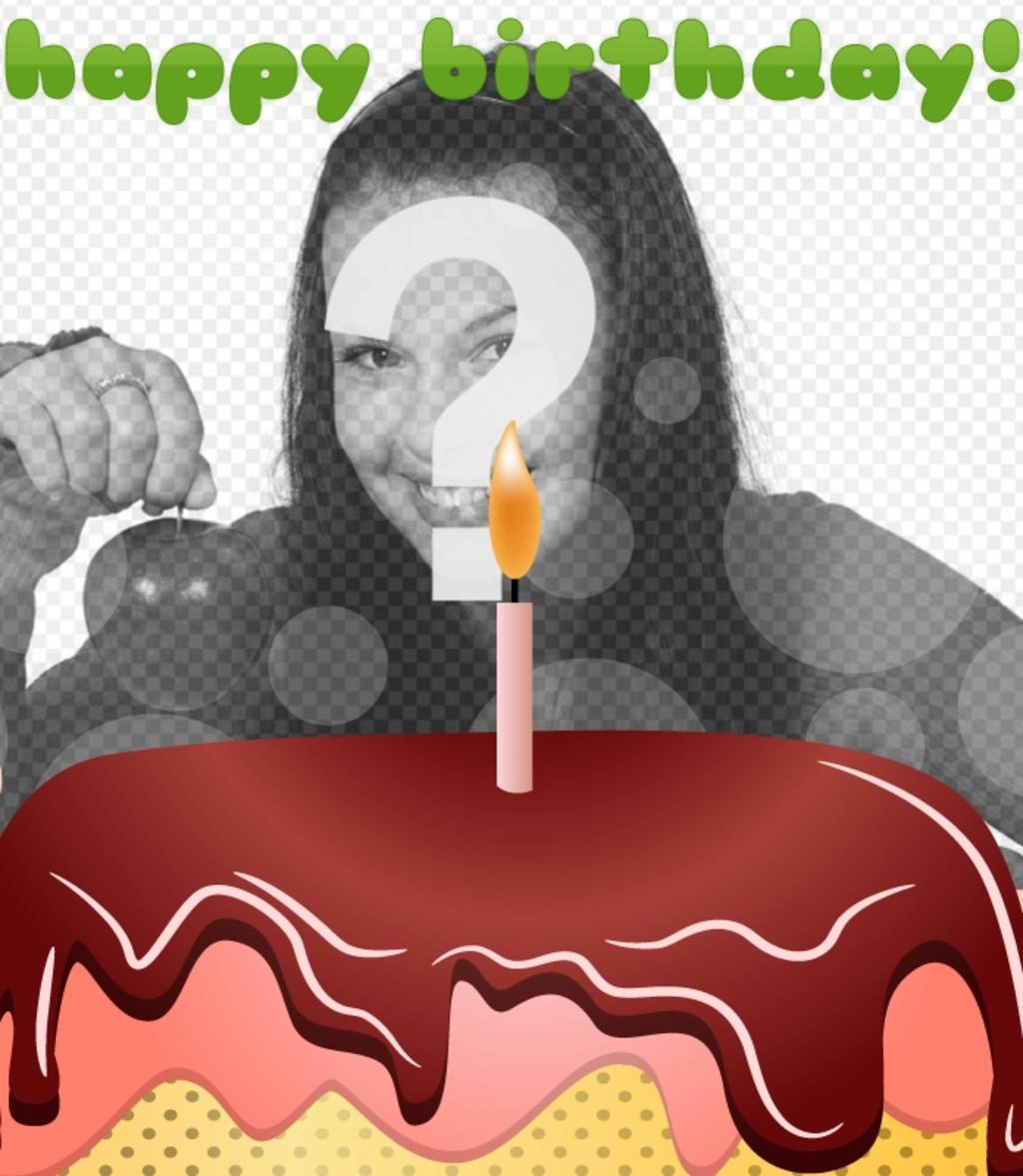 Postal de cumpleaños  con un pastel y happy birthday en color verde ..