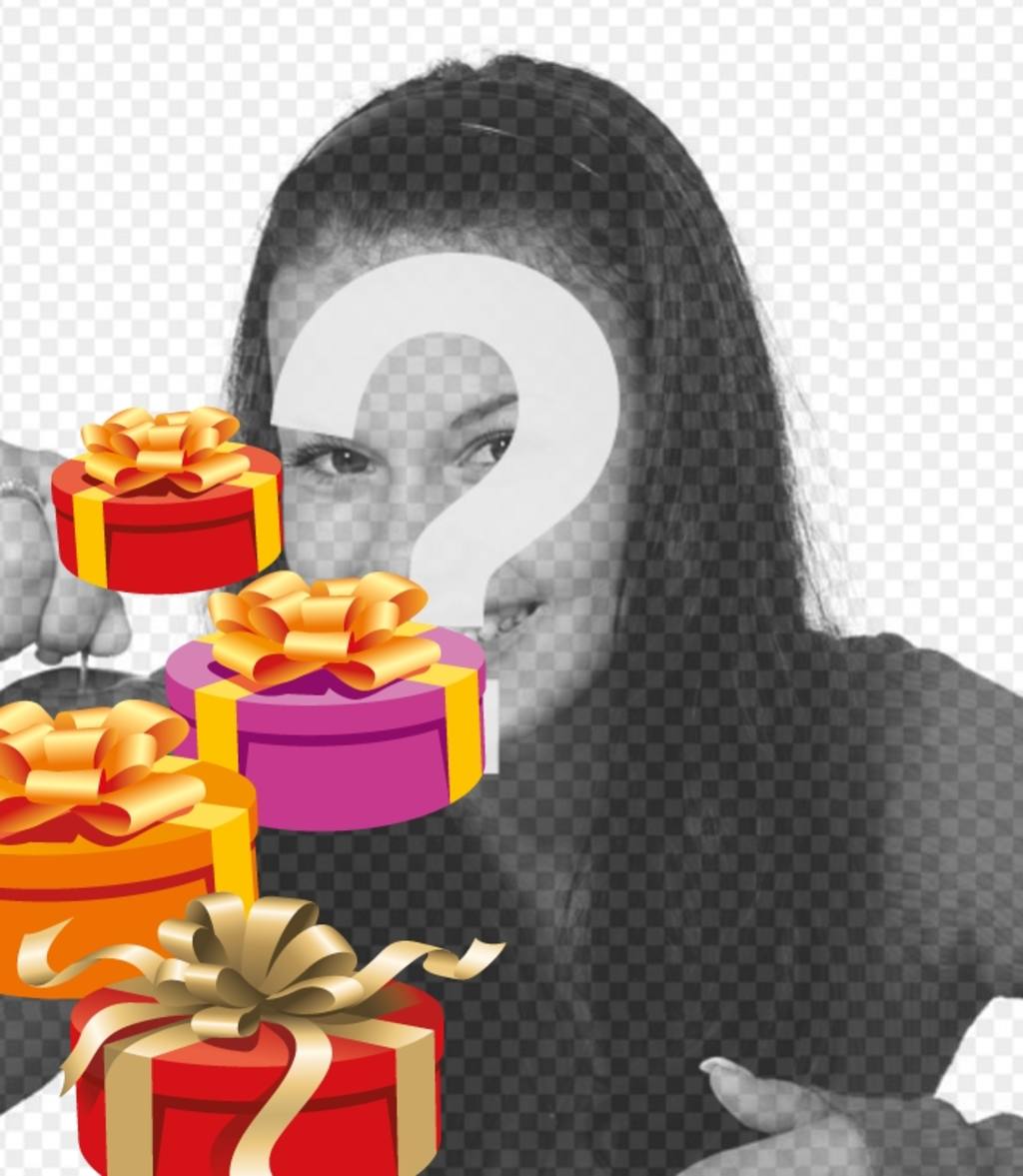 Haz tu postal de cumpleaños personalizada con una foto o imagen. Este montaje incluirá en ésta cuatro cajas de regalos pintadas en perspectiva, con lazos color..