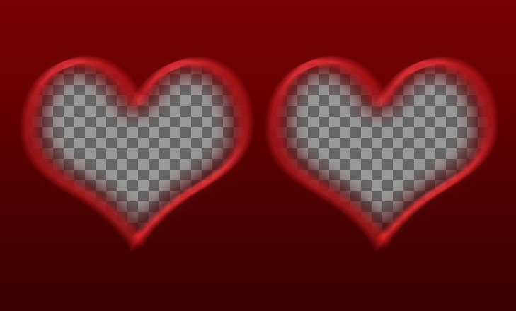 Crea una postal de amor con esta plantilla roja con dos marcos en forma de corazón donde insertar sendas fotografías. Conseguirás una sencilla tarjeta de San..