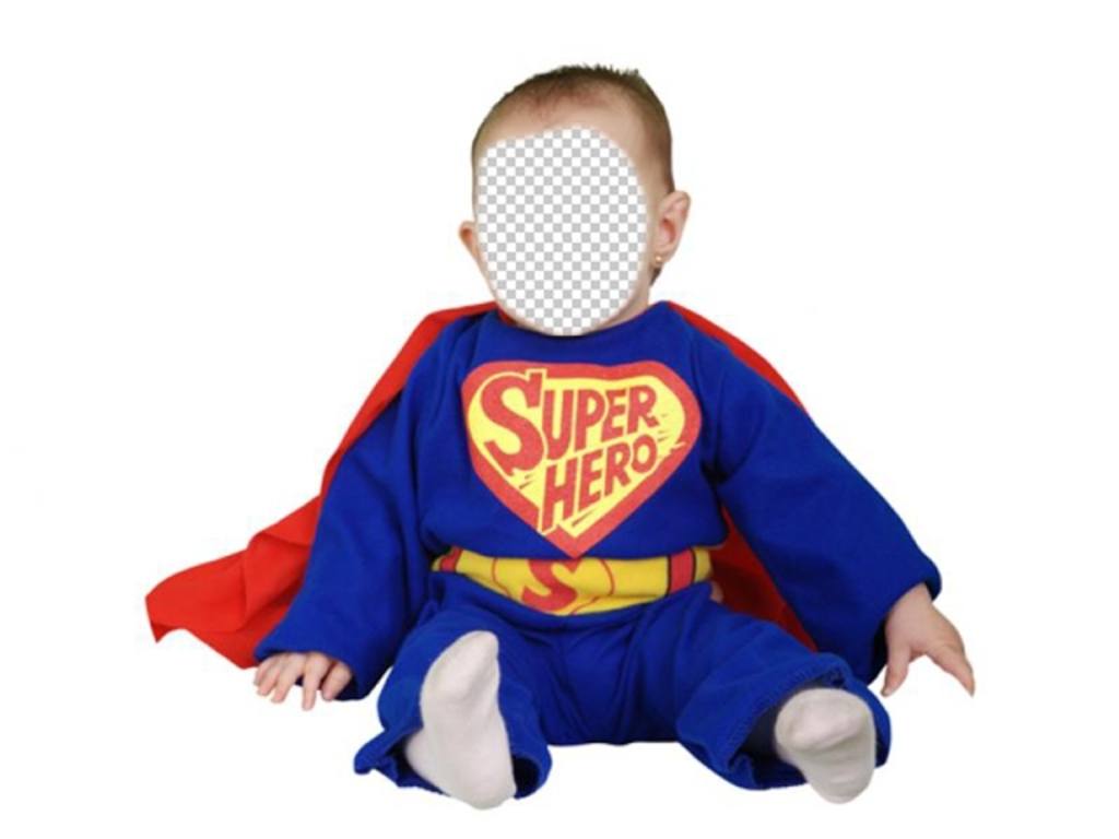 Disfraza a tu bebé con este tierno fotomontaje de Superhéroe azul con capa roja. ..