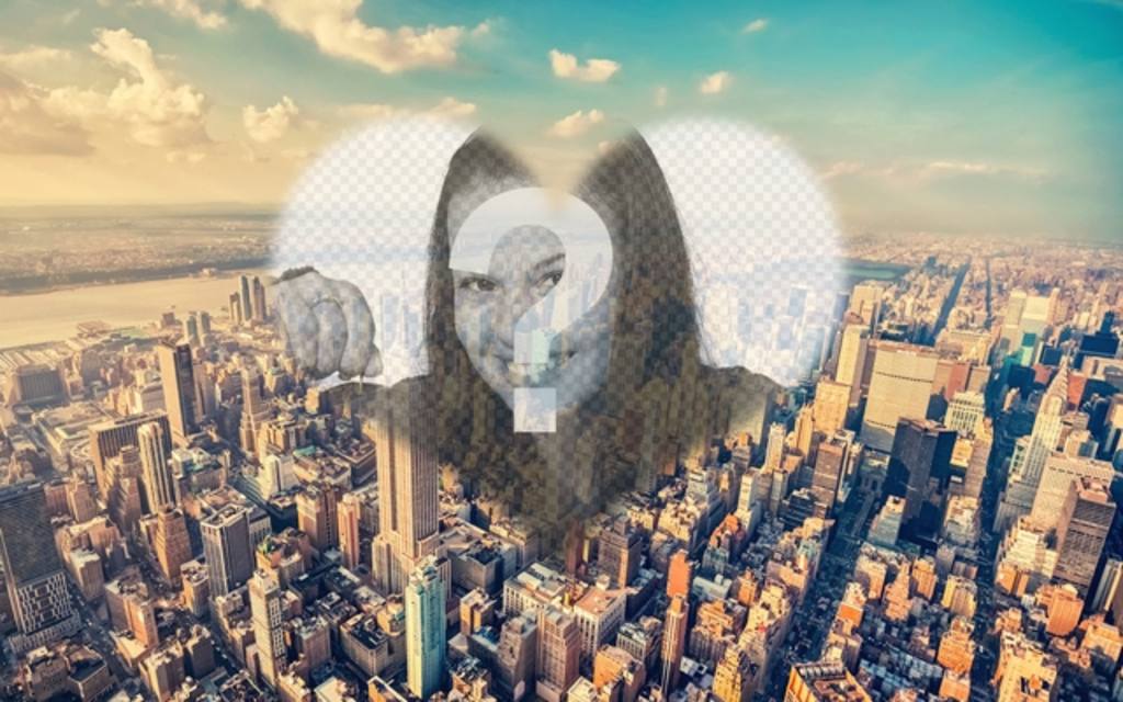 Collage con una foto de Nueva York y tu foto dentro de un corazón...