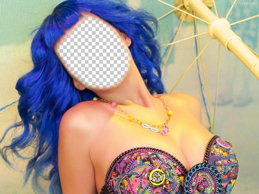 Fotomontaje de Katy Perry con el pelo azul para poner tu cara ..