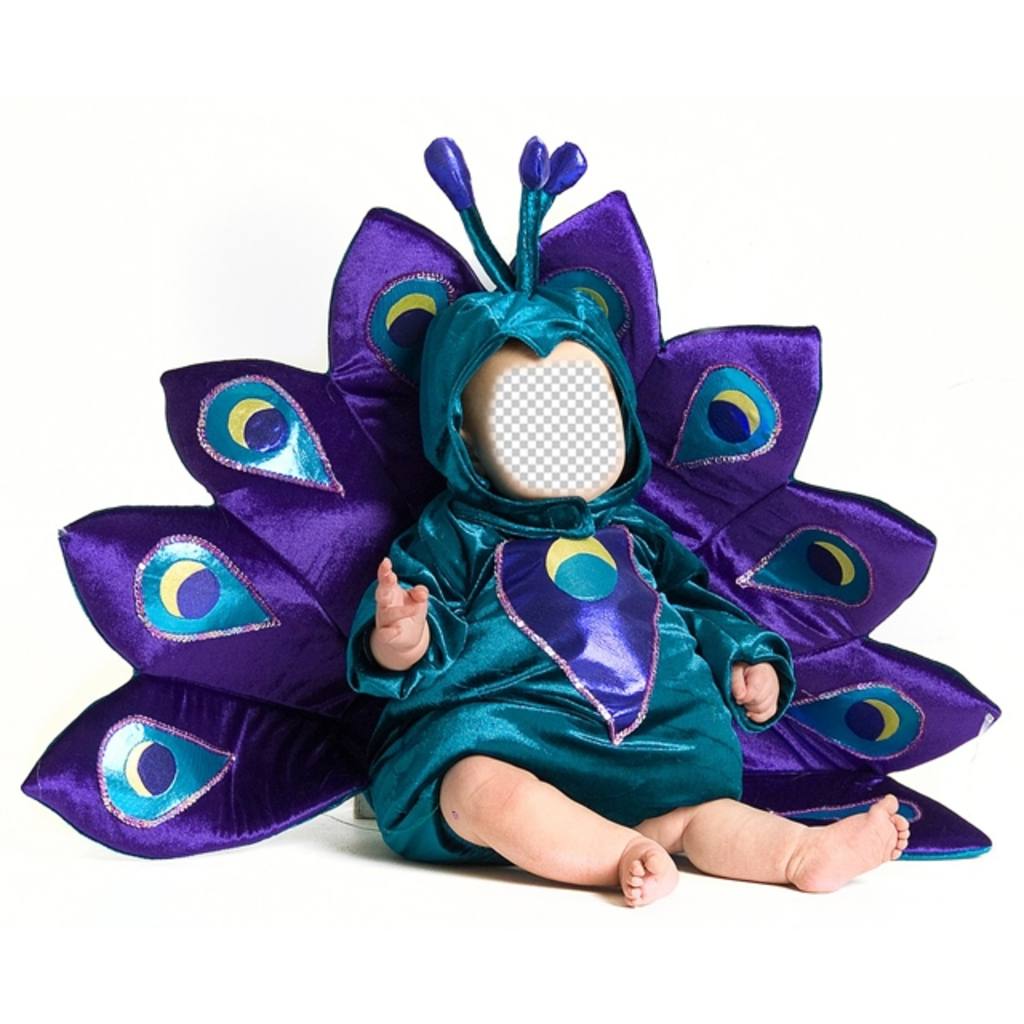 Fotomontaje de un bebé disfrazado de pavo real para personalizar con una foto ..