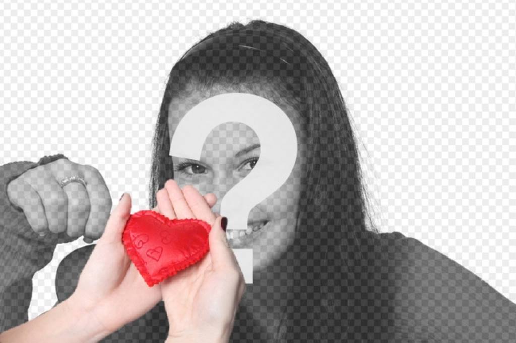 Collage romántico para añadir un corazón rojo entregado por las manos de una..