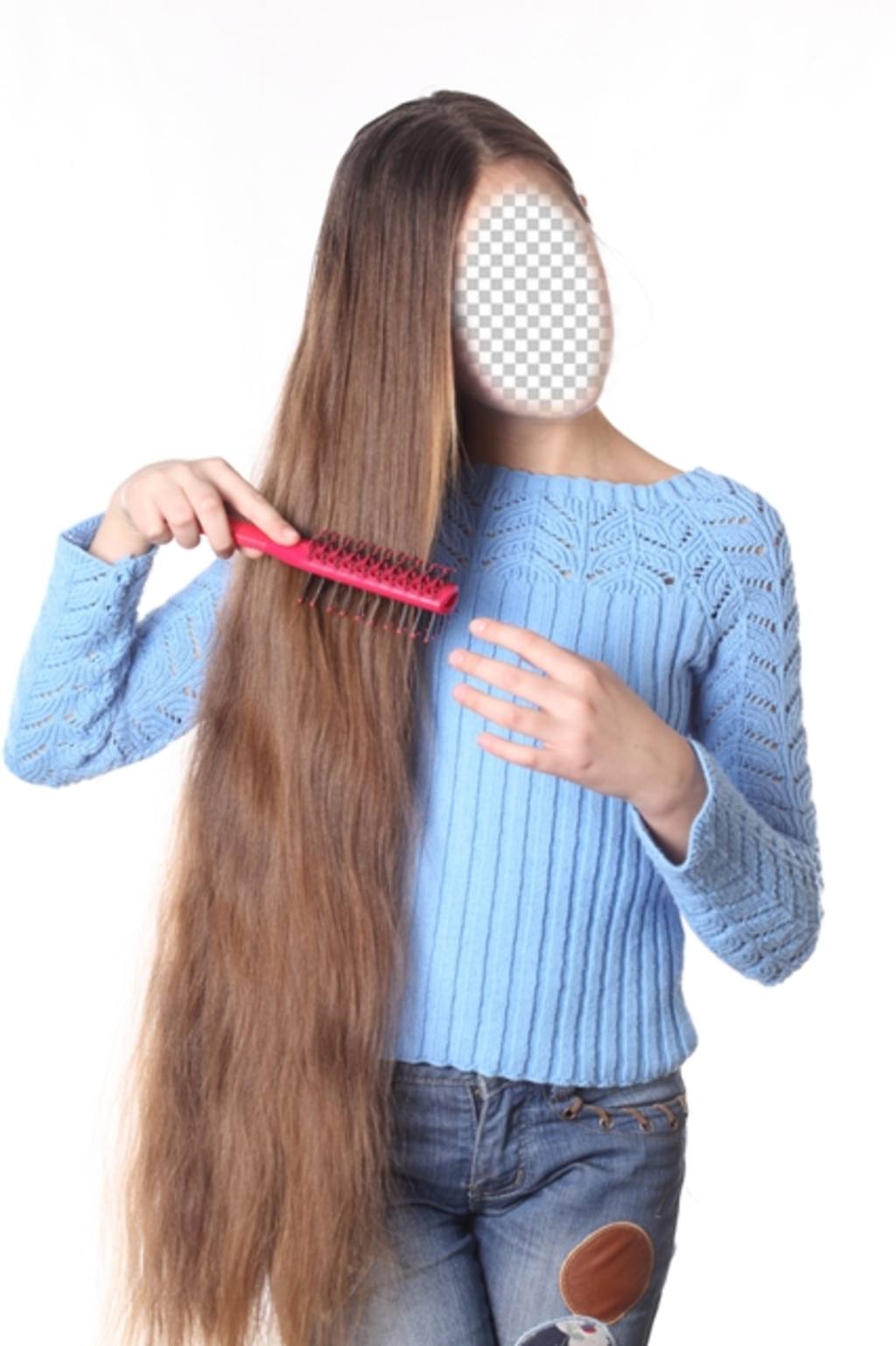 Fotomontaje de una chica con el pelo extra largo para personalizar con tu cara ..