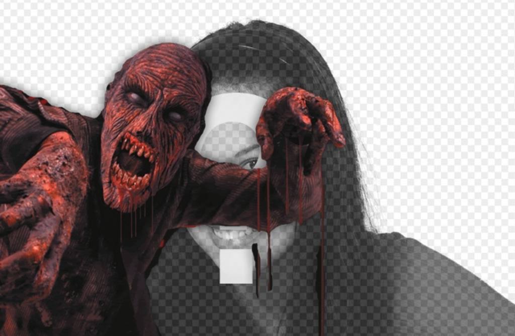Fotomontaje para poner un zombie rojo sangriento en una foto y agregar texto..