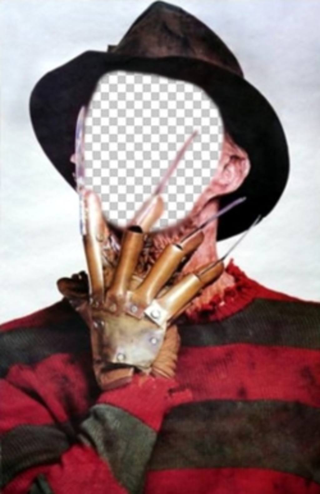 Foto montaje de Freddy Krueger con sus garras en la cara ..