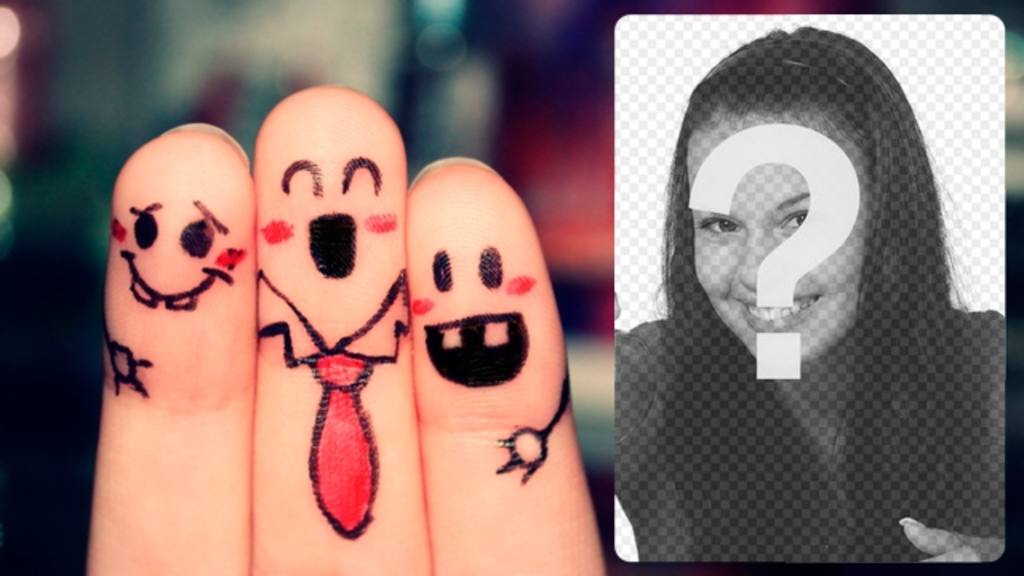 Marco de fotos con unos amigos felices pintados sobre dedos en el que poner una fotografía de tus amigos y escribir un..