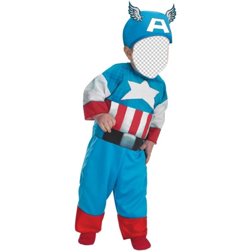 Fotomontaje infantil de un niño disfrazado del Capitán América  ..