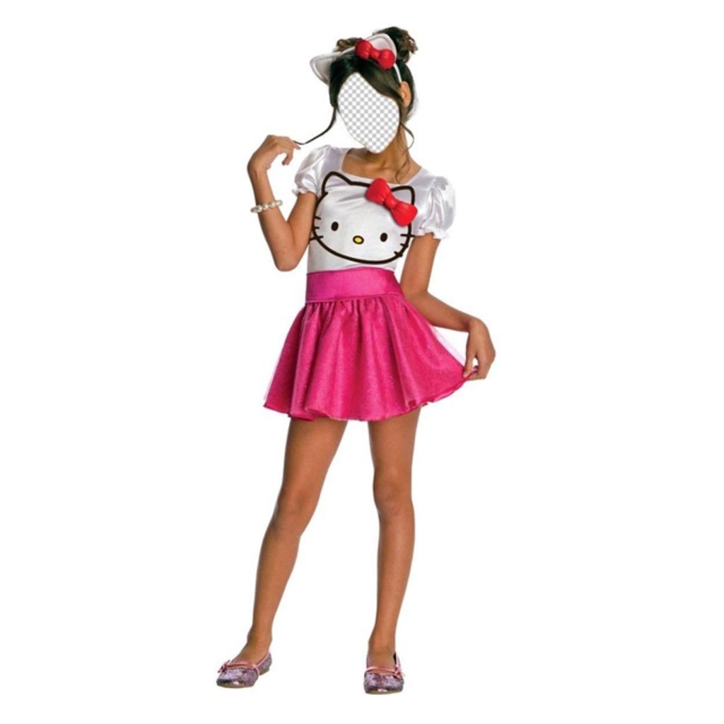 Fotomontaje de vestido de Hello Kitty para editar y poner una cara ..
