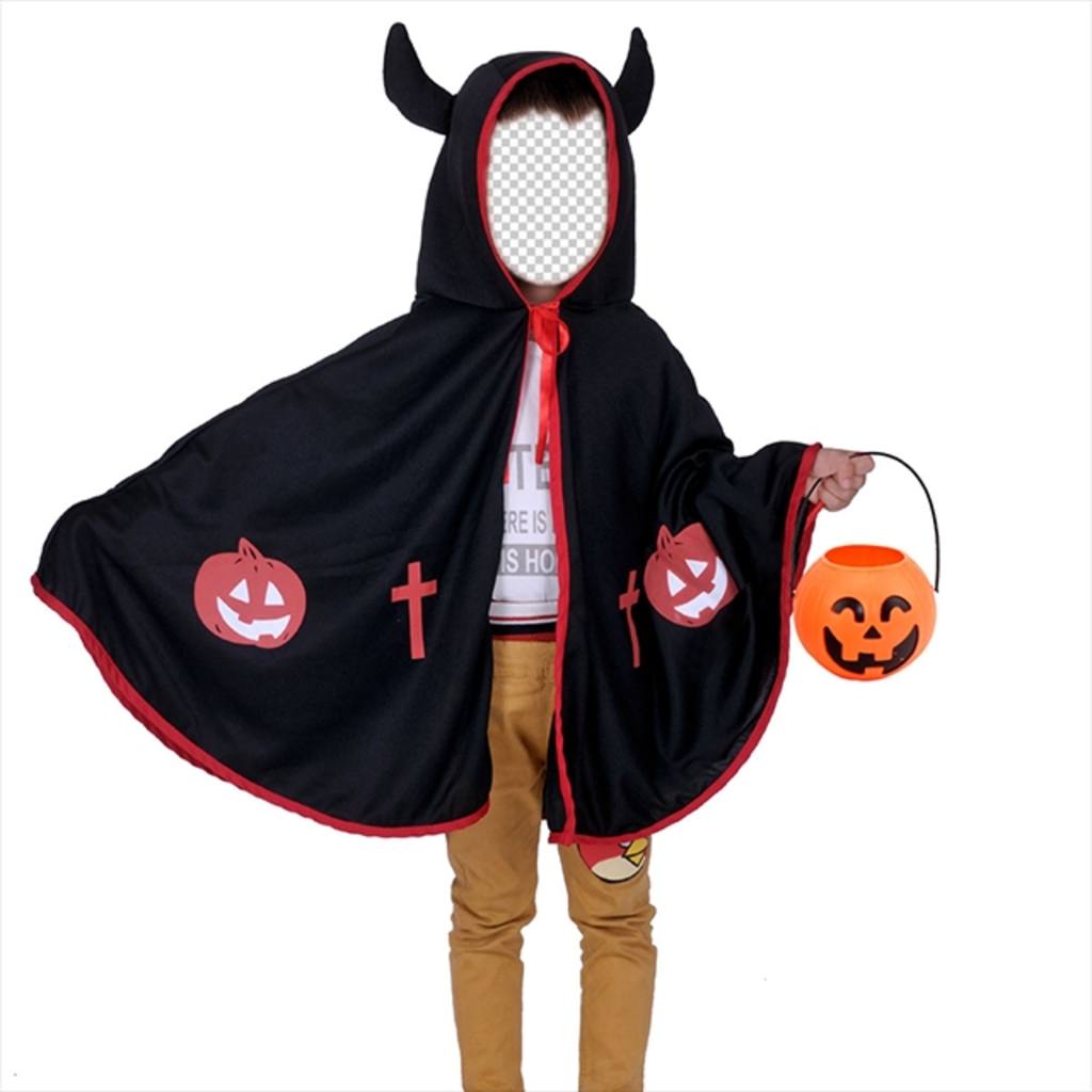 Fotomontaje para halloween para disfrazar a los niños de diablo con cuernos ..