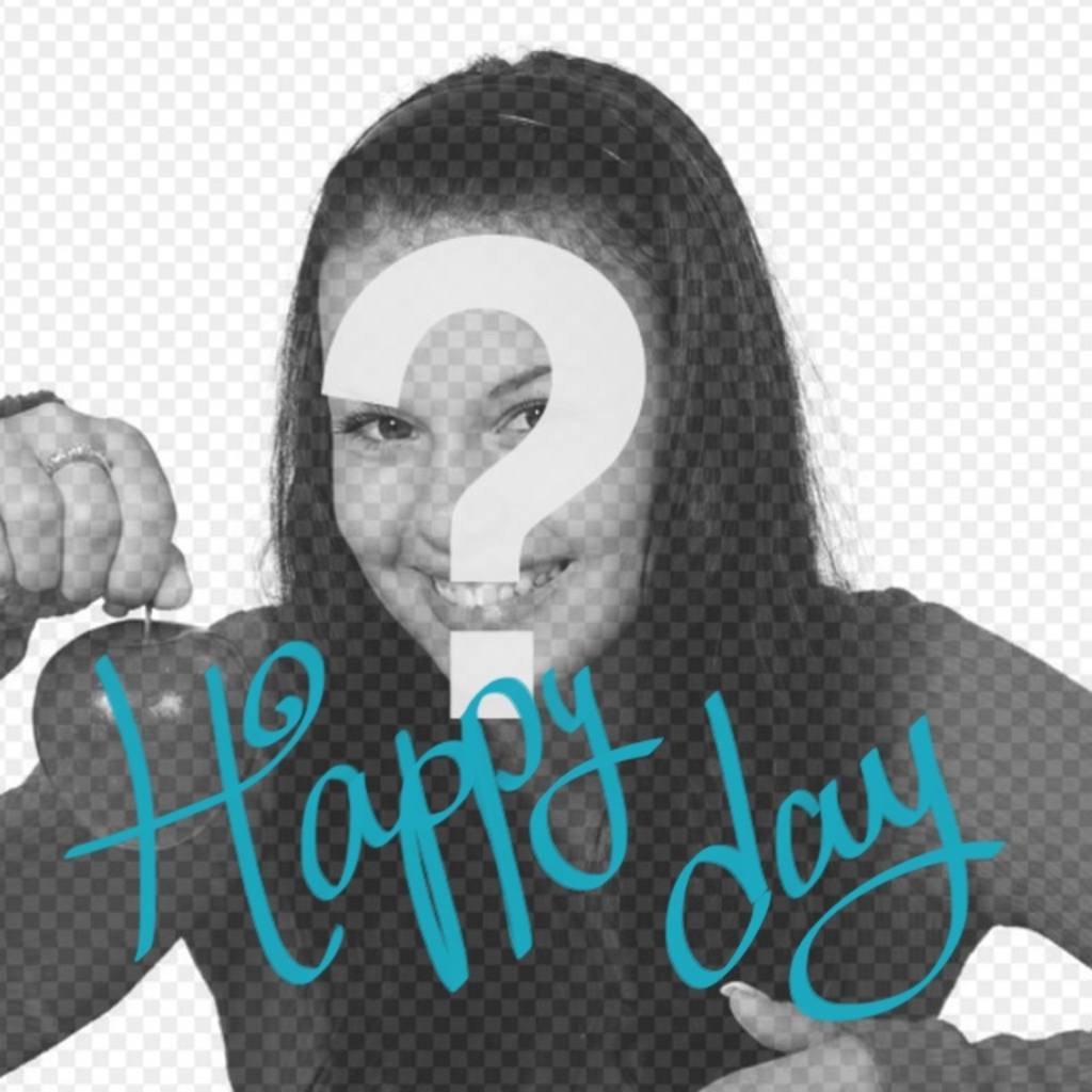 Collage para poner un texto con la frase [Happy day] en color azul sobre tus..