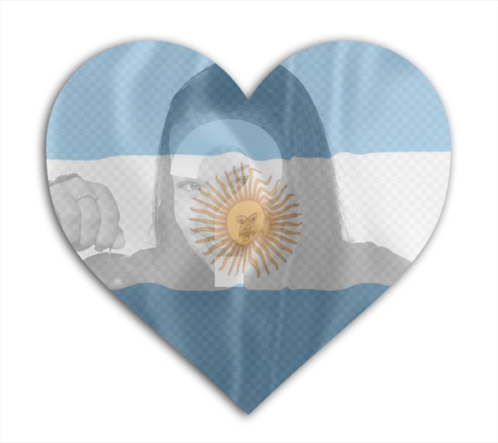 Añade tu imagen con la bandera de Argentina con forma de corazón de fondo. ..