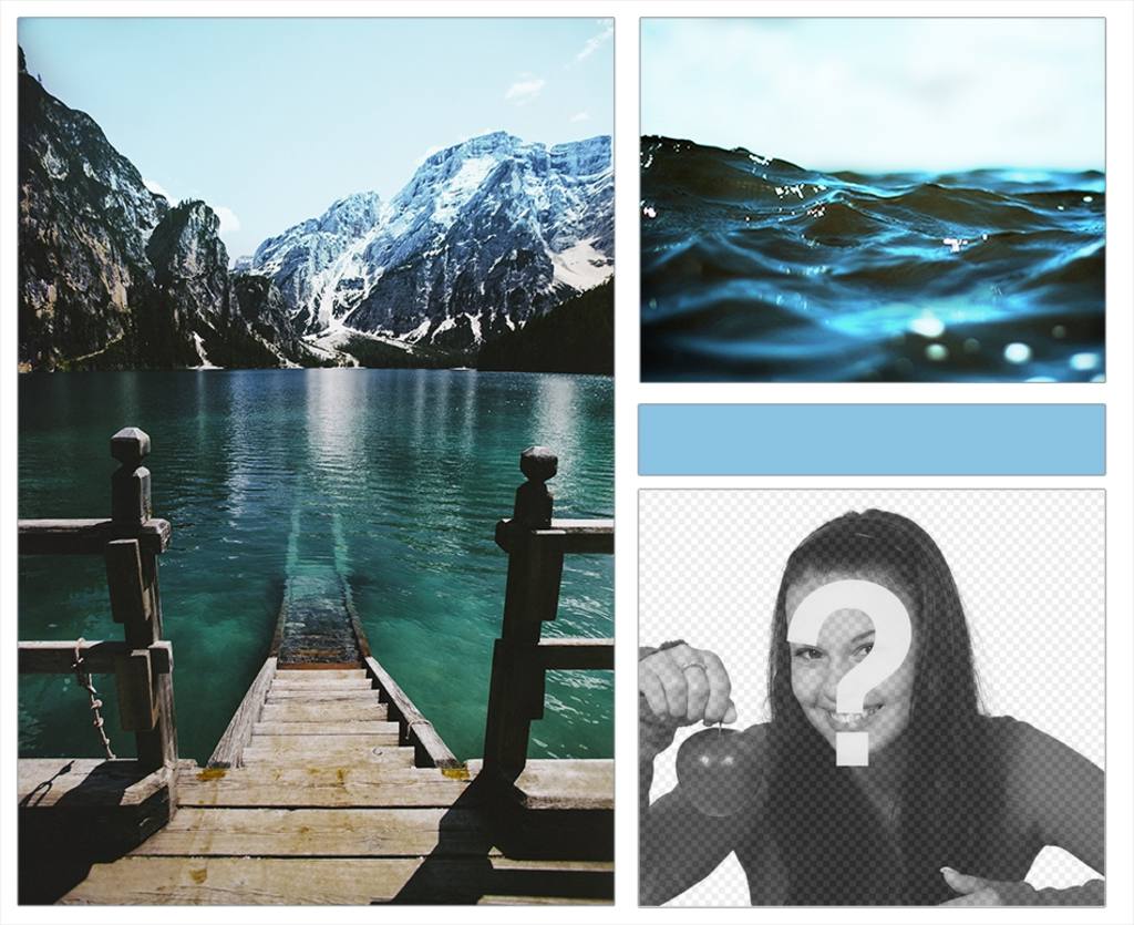 Collage de lago, océano y montañas con un toque moderno. ..