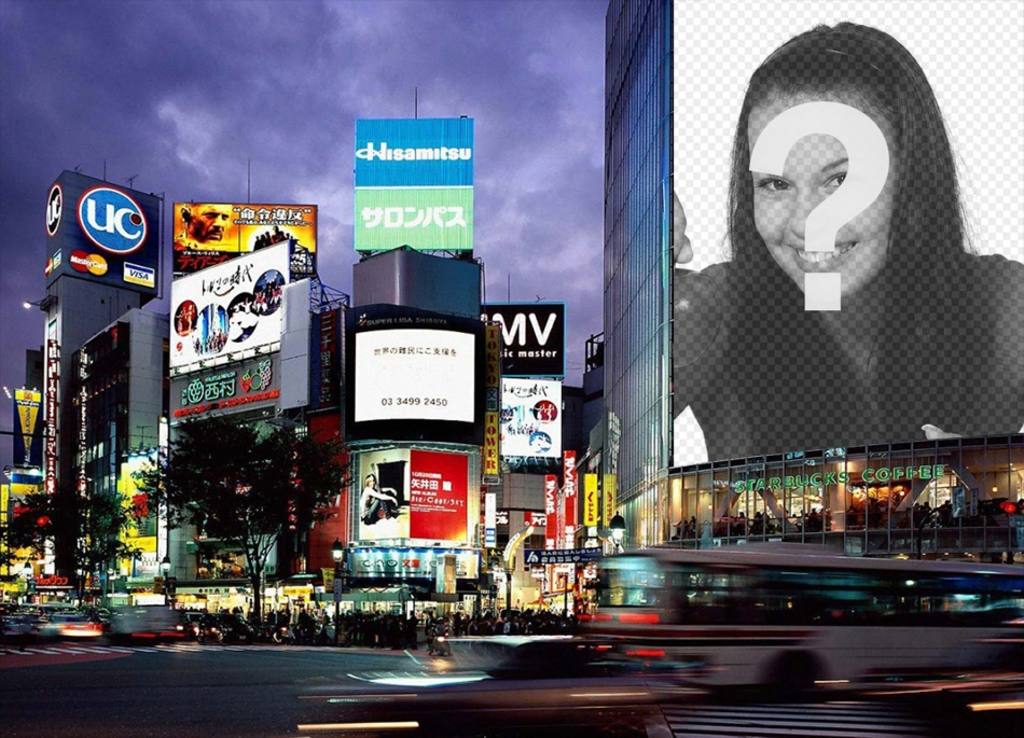 Montaje en cartel con tu foto en la gran metrópolis de Tokio. ..