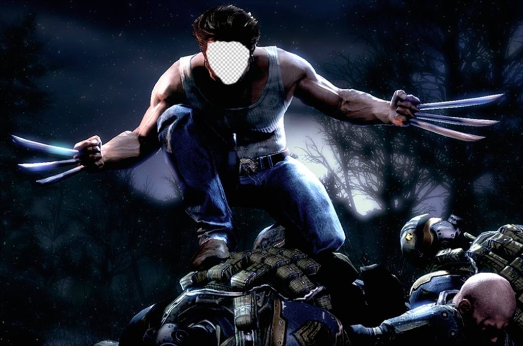 Fotomontaje de Wolverine atacando donde puedes añadir tu cara ..