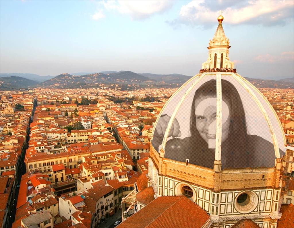 Postal para poner tu foto en la cúpula del Duomo ..