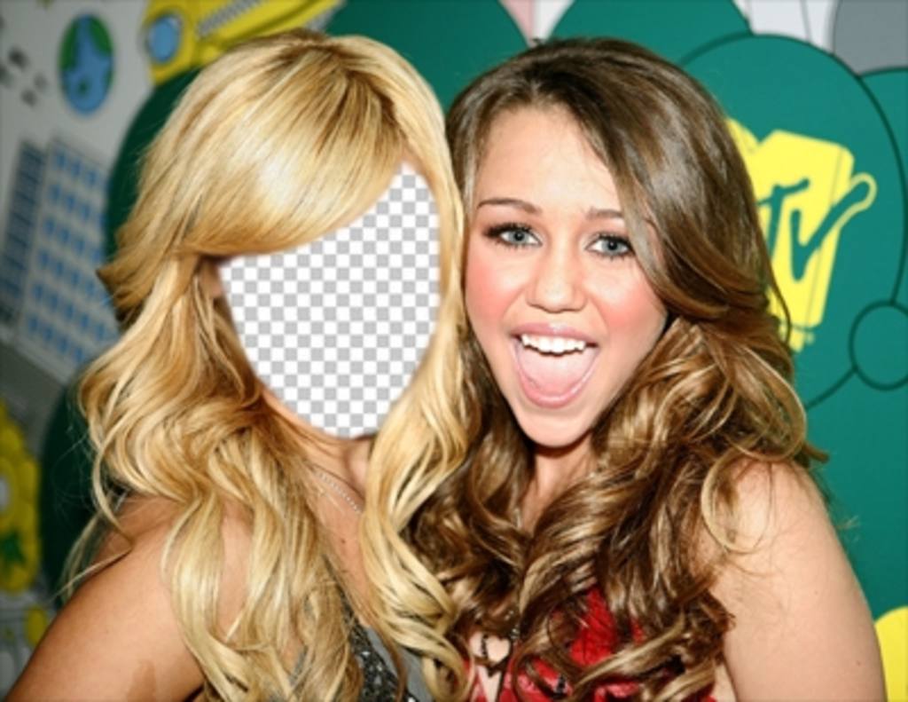 Fotomontaje donde podrás poner tu cara en Ashley Tisdale junto a Miley Cyrus ..